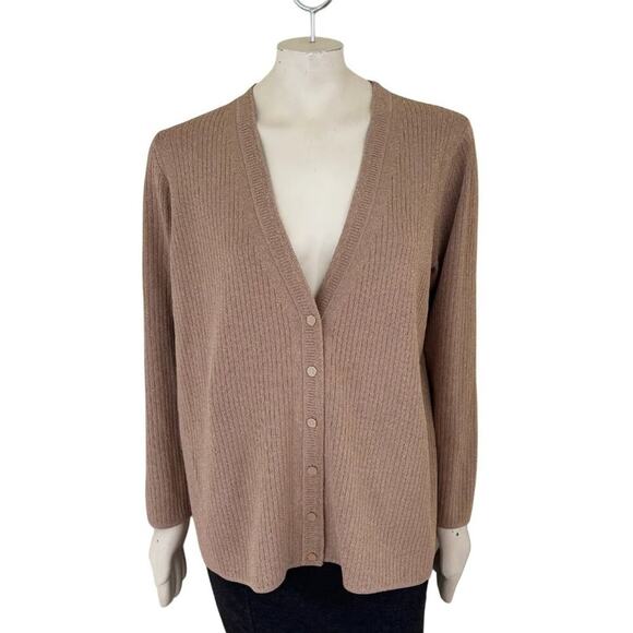 NEW TALBOTS Metallic Ribbed V-neck Cardigan in Tan & Gold  SZ 2X - Picture 10 of 10